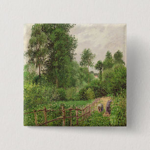 Paysage, temps gris a Eragny 15 Cm Square Badge