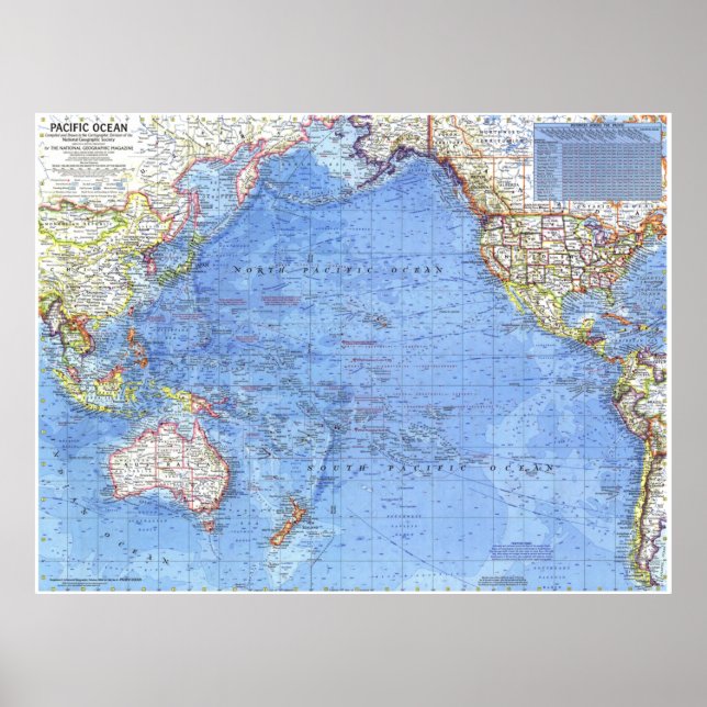 " Pazifik: 1969/heute - Detaillierte Pazifikkarte  Poster (Front)