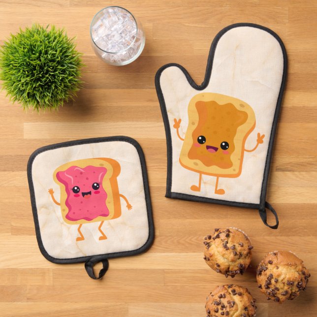 PB&J Best Things Come in Pairs Oven Mitt & Pot Holder Set (Top Down)