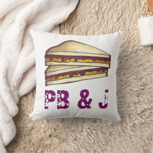 PB&J Peanut Butter and Jelly Sandwich Lunch Foodie Cushion