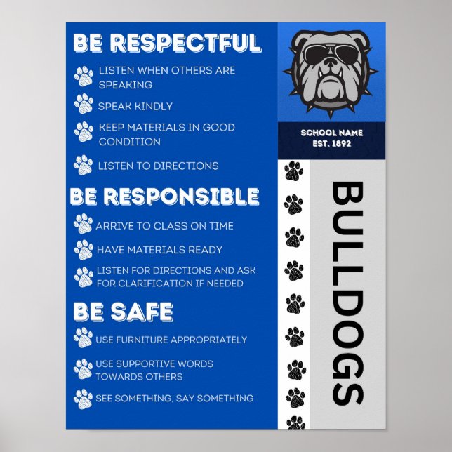 PBIS School Wide Expectations- Bulldog Poster (Front)