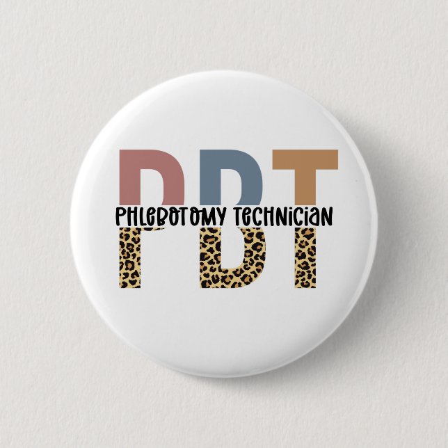 PBT Phlebotomy Technician Leopard Print 6 Cm Round Badge (Front)