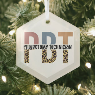 PBT Phlebotomy Technician Leopard Print Glass Tree Decoration