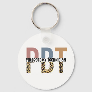 PBT Phlebotomy Technician Leopard Print Key Ring