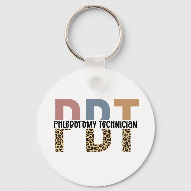 PBT Phlebotomy Technician Leopard Print Key Ring (Front)