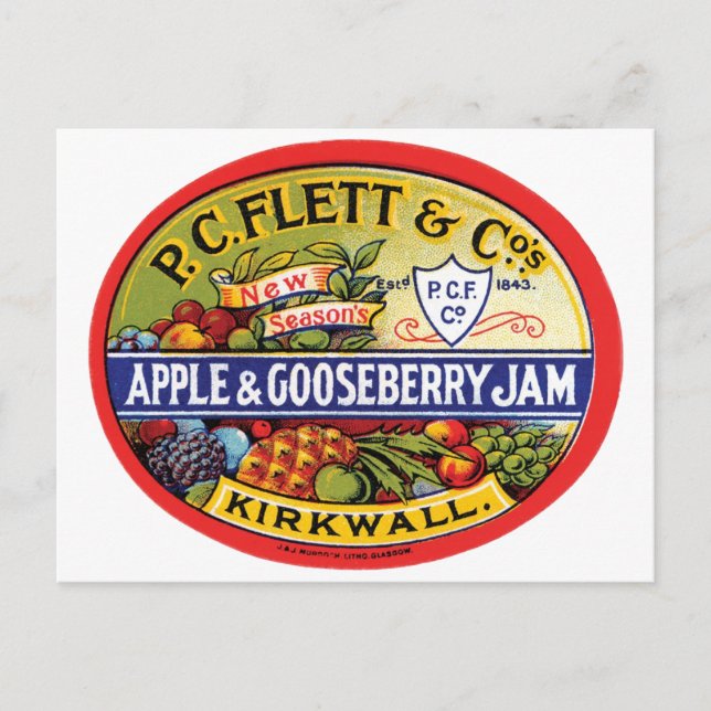 PC Flett & Cos. Apple & Gooseberry Jam Postcard (Front)
