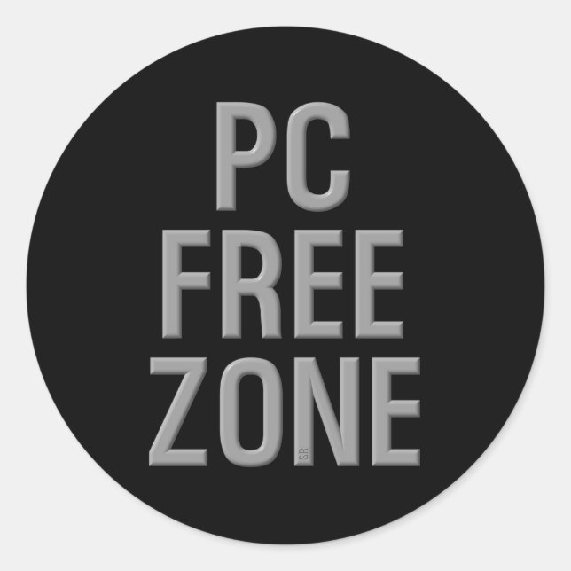 PC Free Zone black round large stickers (Front)