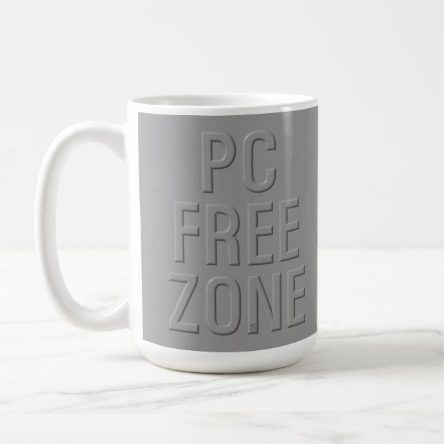 PC Free Zone grey mug (Left)