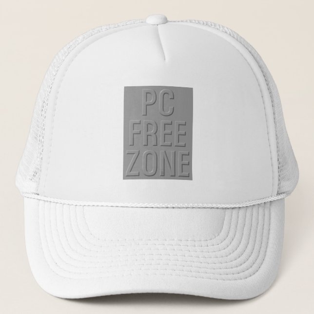 PC Free Zone grey on white trucker hat (Front)