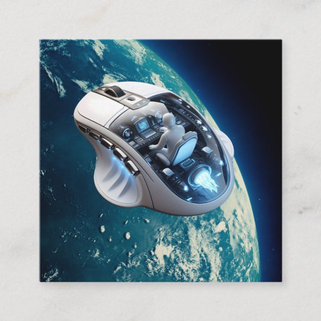 PC Mouse–Spacecraft: Click on Earth Orbit. Square Business Card (Front)