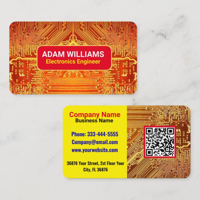PCB Circuit Board (Electronics Engineer) Gold QR Business Card (Front/Back)