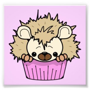 PCH CUTE CARTOON PASTEL PINK HEDGEHOG CUPCAKE HAPP PHOTO PRINT