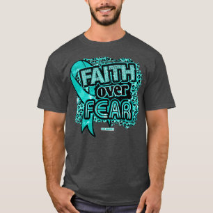 PCOS awareness Ribbon Faith Over Fear Leopard Gift T-Shirt