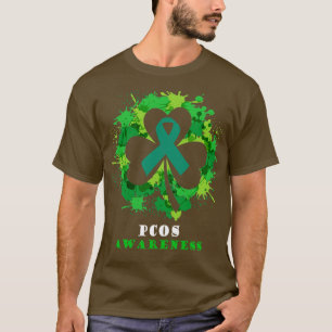PCOS Awareness Ribbon Shamrock Saint Patricks Day T-Shirt