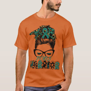 PCOS Awareness Warrior Women Glasse Messy Bun Leop T-Shirt