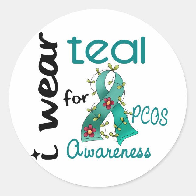 PCOS I Wear Teal For Awareness 43 Classic Round Sticker (Front)