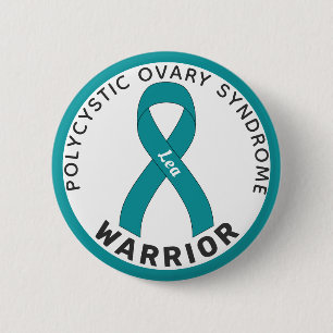 PCOS Warrior Ribbon White Button