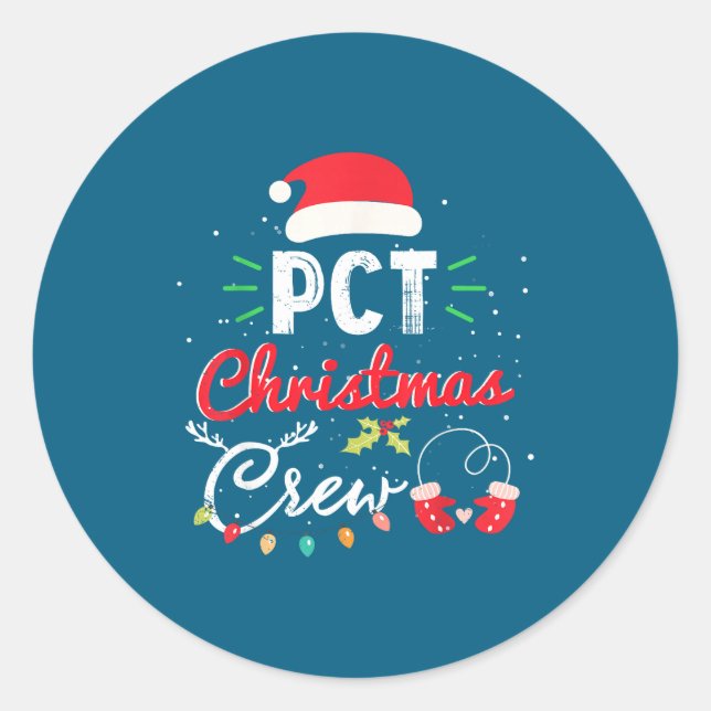 Pct Christmas Crew Fun Patient Care Tech Matching  Classic Round Sticker (Front)