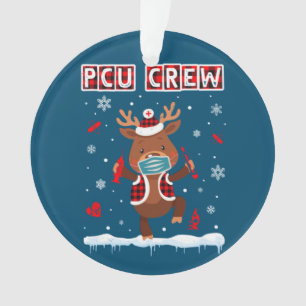 PCU Crew Buffalo Plaid Face Mask Reindeer Nurse Ornament