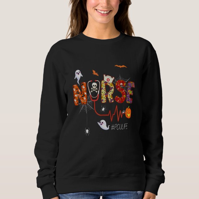 Pcu Nurse Halloween Pumpkin Progressive Care Unit  Sweatshirt (Front)