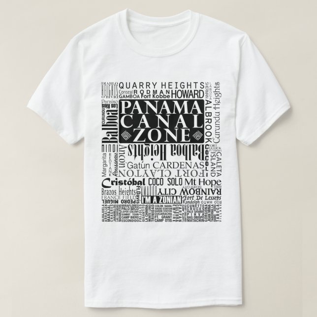 PCZ – Panama Canal Zone Locations in Black T-Shirt (Design Front)