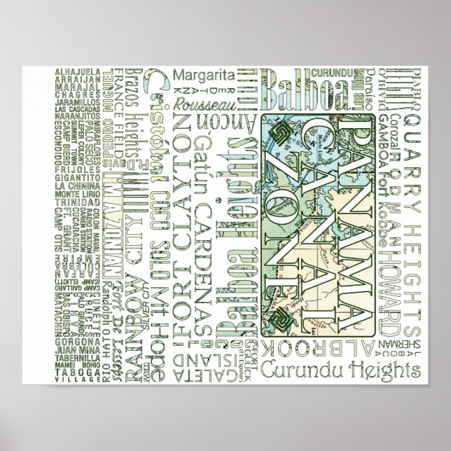 PCZ – Panama Canal Zone Locations with Map Poster (Front)