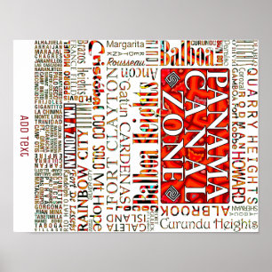 PCZ – Panama Canal Zone Locations wth Mola Design  Poster