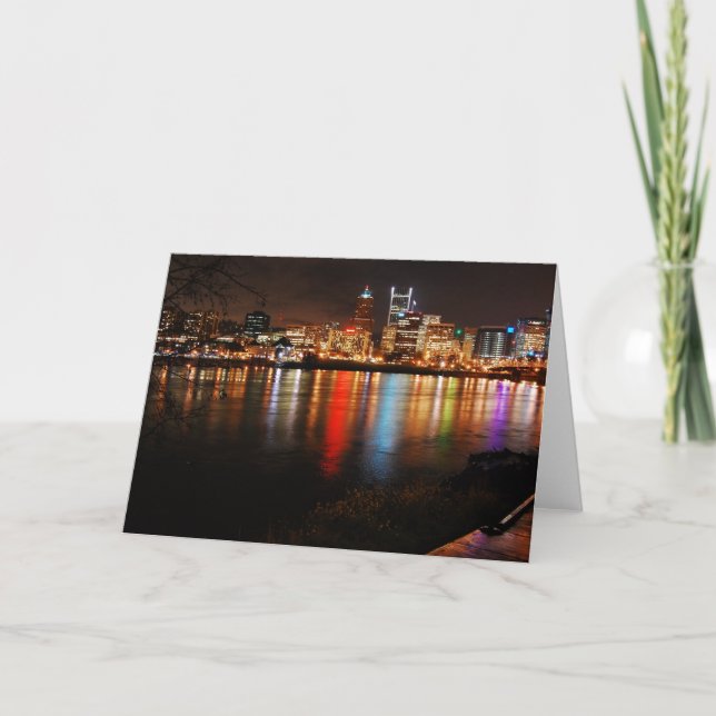 PDX City Skyline at night Card (Front)