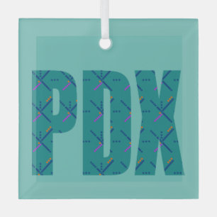 PDX Portland Airport Carpet Text Glass Tree Decoration