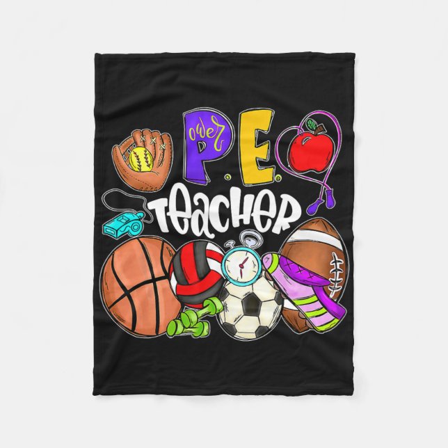 Pe Teacher Fun Physical Education Teacher Back To  Fleece Blanket (Front)
