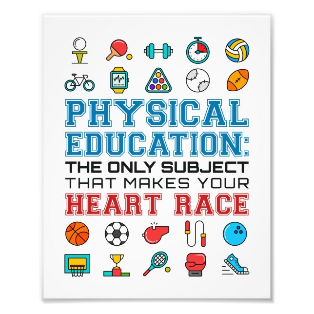PE Teacher Phys Ed Gym Coach Heart Race Photo Print (Front)