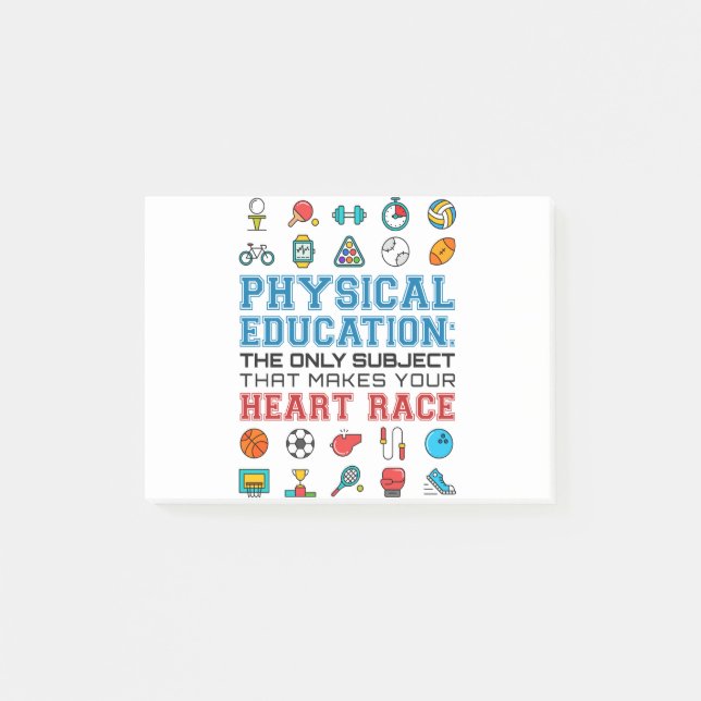PE Teacher Phys Ed Gym Coach Heart Race Post-it Notes (Front)