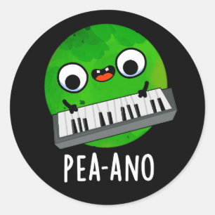Pea-ano Funny Music Veggie Pea Pun Dark BG Classic Round Sticker