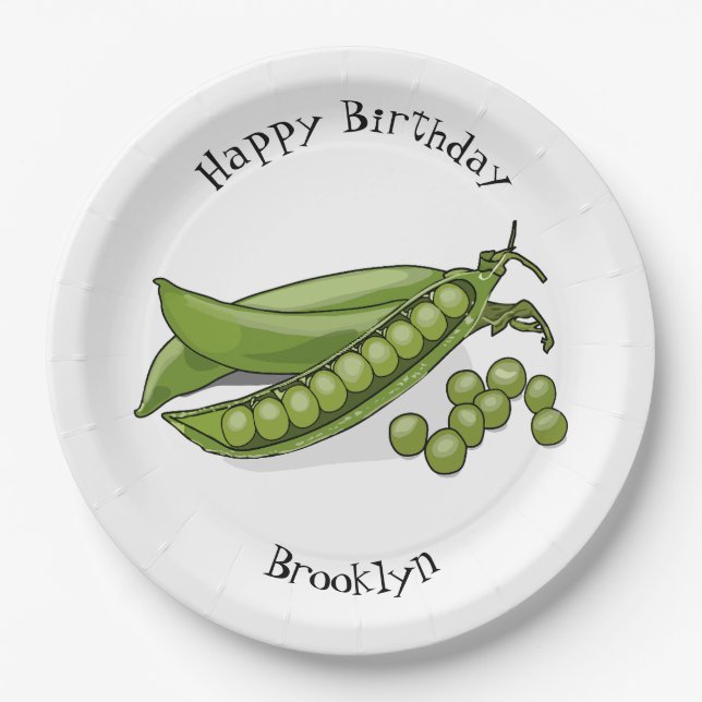 Pea cartoon illustration paper plate (Front)