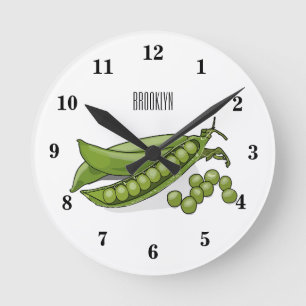Pea cartoon illustration round clock