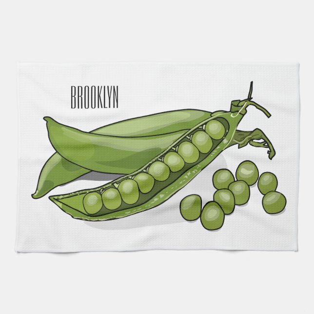 Pea cartoon illustration  tea towel (Horizontal)