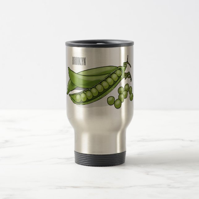 Pea cartoon illustration  travel mug (Center)