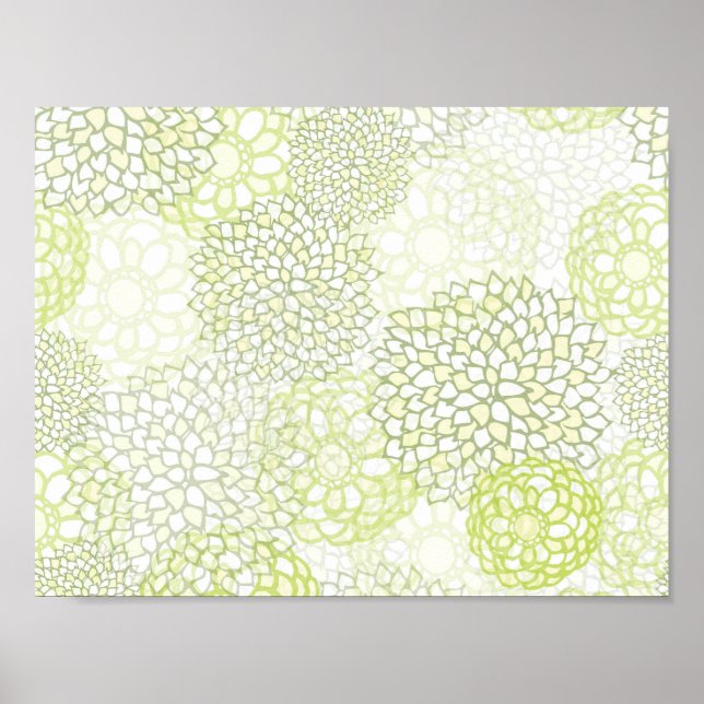 Pea Green and White Flower Burst Poster (Front)