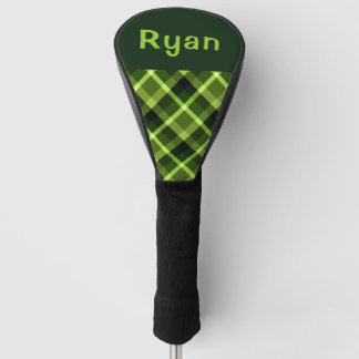 Pea Green Plaid Monogram Golf Cover Driver Head