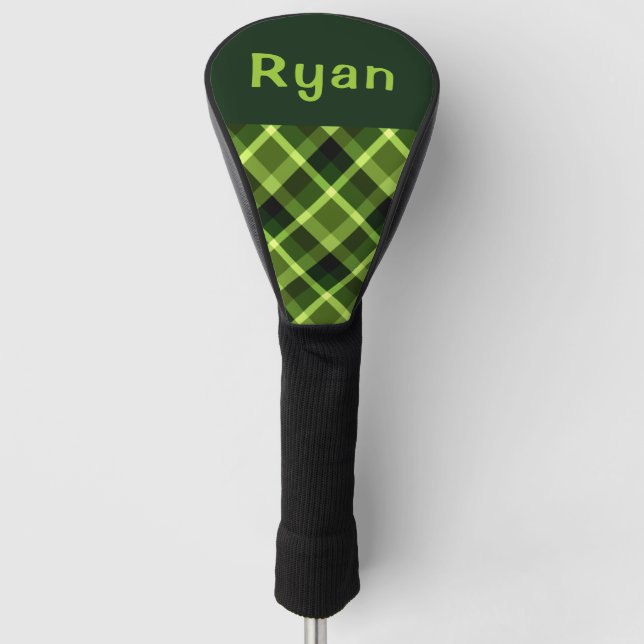 Pea Green Plaid Monogram Golf Cover Driver Head (Front)