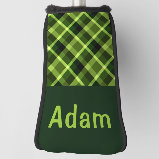 Pea Green Plaid Monogram Golf Cover Putter Head (Rotate 90)