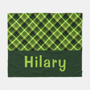 Pea Green Plaid Monogram Medium Fleece Blanket