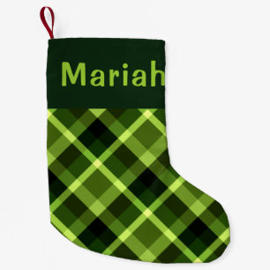 Pea Green Plaid Monogram Small Christmas Stocking