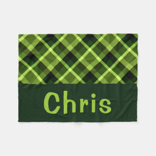 Pea Green Plaid Monogram Small Fleece Blanket