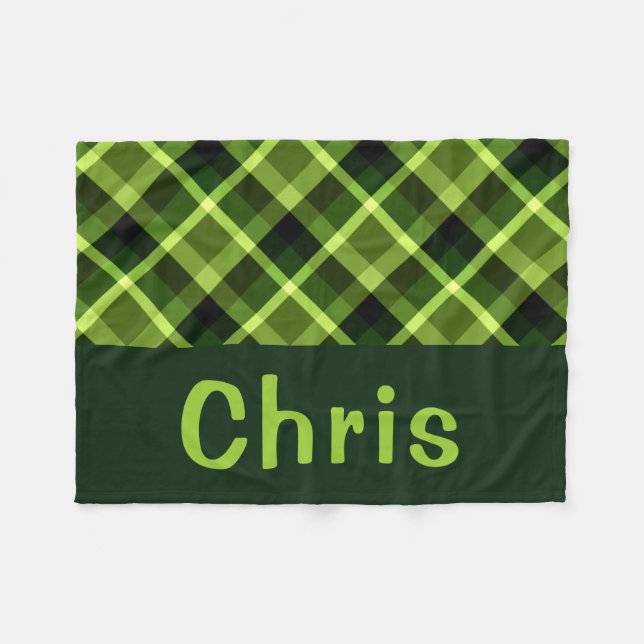 Pea Green Plaid Monogram Small Fleece Blanket (Front (Horizontal))