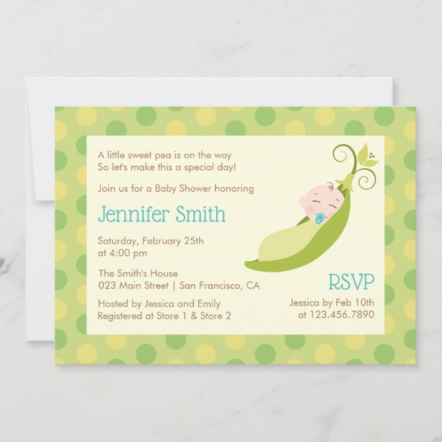 Pea in a Pod Baby Shower Invitation - Boy (Front)