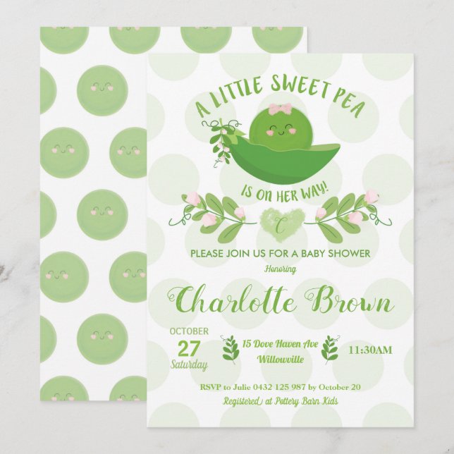 Pea in a Pod Baby Shower Invitations for Baby Girl (Front/Back)