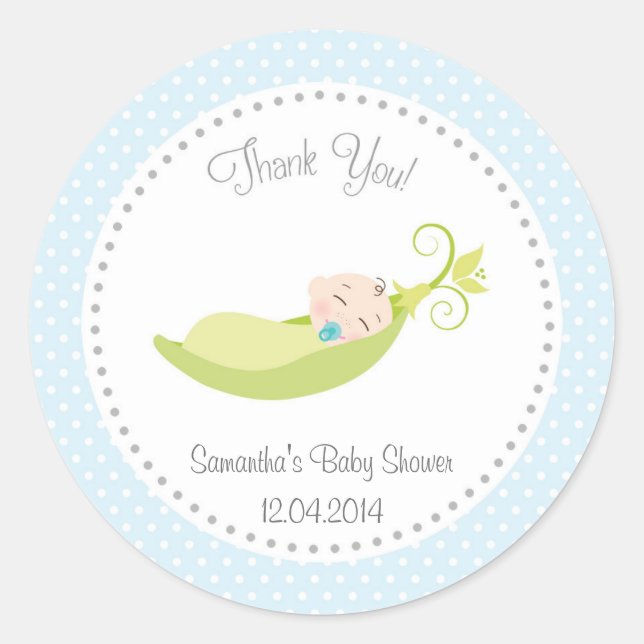 Pea In A Pod Baby Shower Sticker Blue (Front)