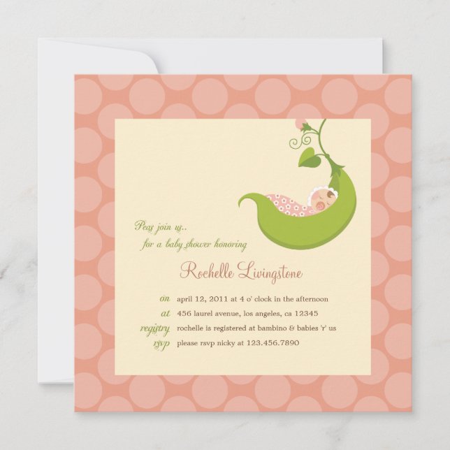 Pea in a Pod Girl Baby Shower Invitation (Front)