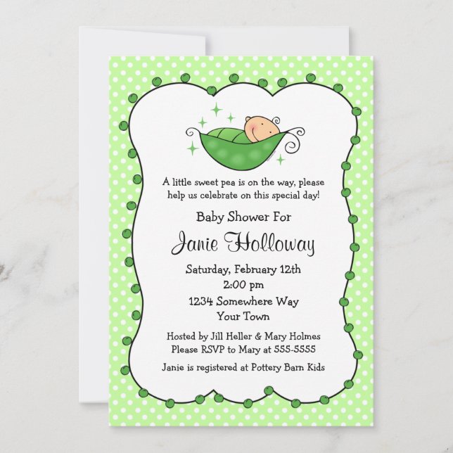 Pea In My Pod Baby Shower Invitation (Front)